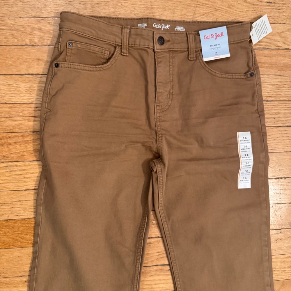 Cat & Jack Boys Straight Fit Adjustable Waist Stretch Pants Brown Size 16‎ NWT